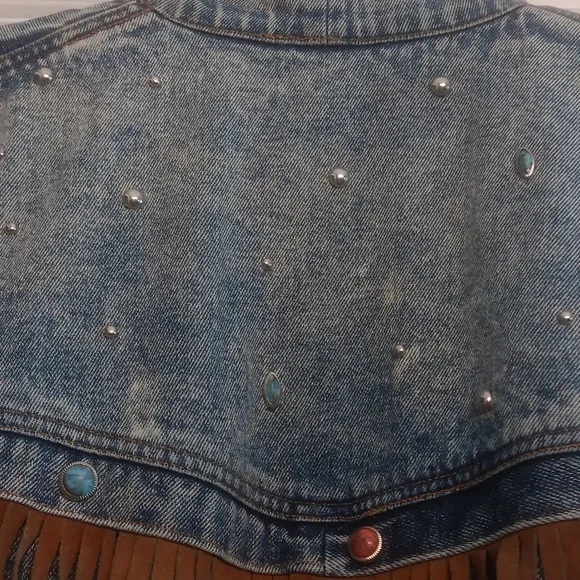 SB ll by Bitterman leather fringe Denim Jacket Vintage BOHO small - Picture 12 of 15